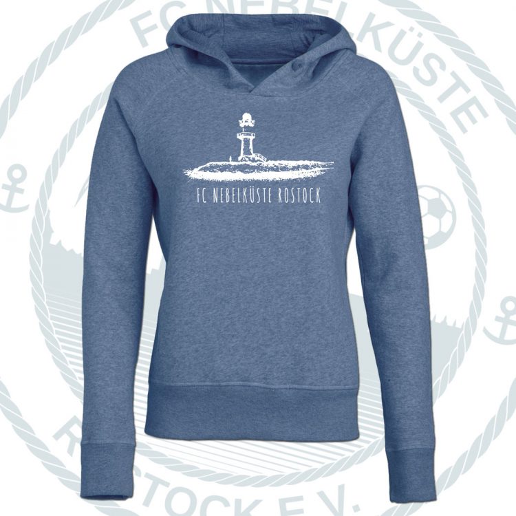 DAMEN-PREMIUM-HOODIE "LEUCHTTURM" HEATHER BLUE